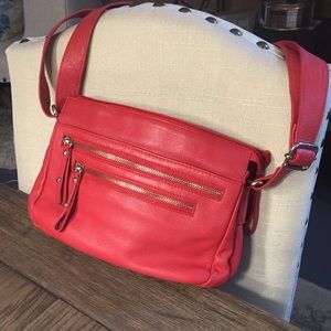 Red GENUINE Leather Crossbody Messenger Bag